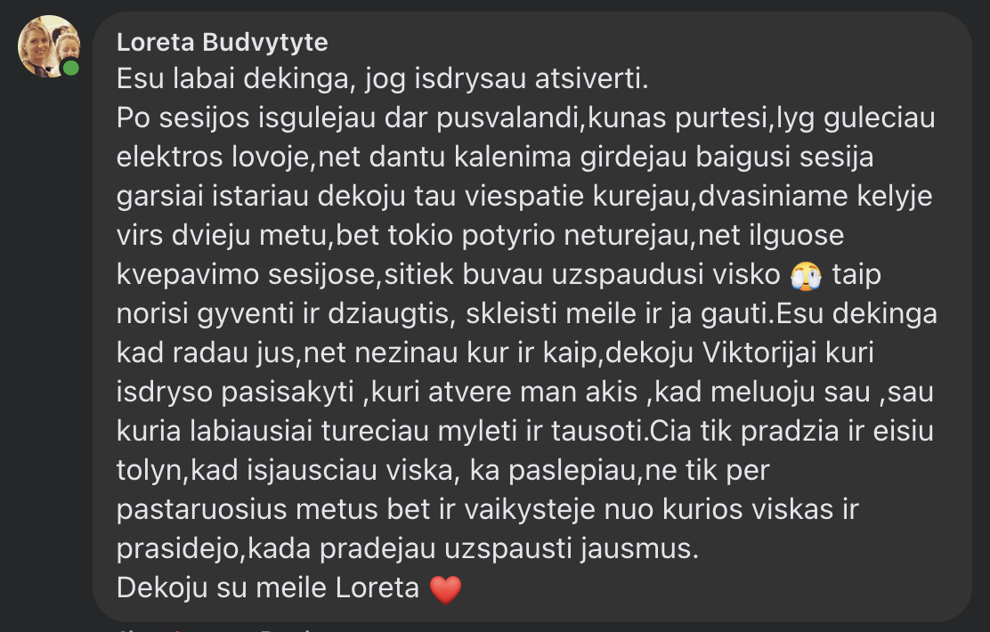 Loretos atsiliepimas po Jausmų Sesijos