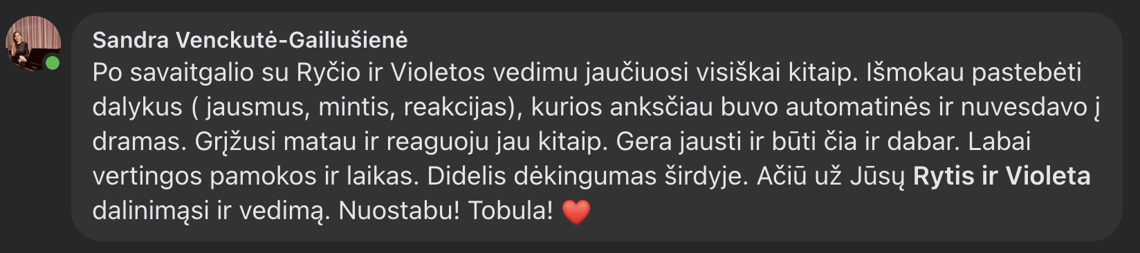 Sandros atsiliepimas po savaitgalio su Ryčiu ir Violeta