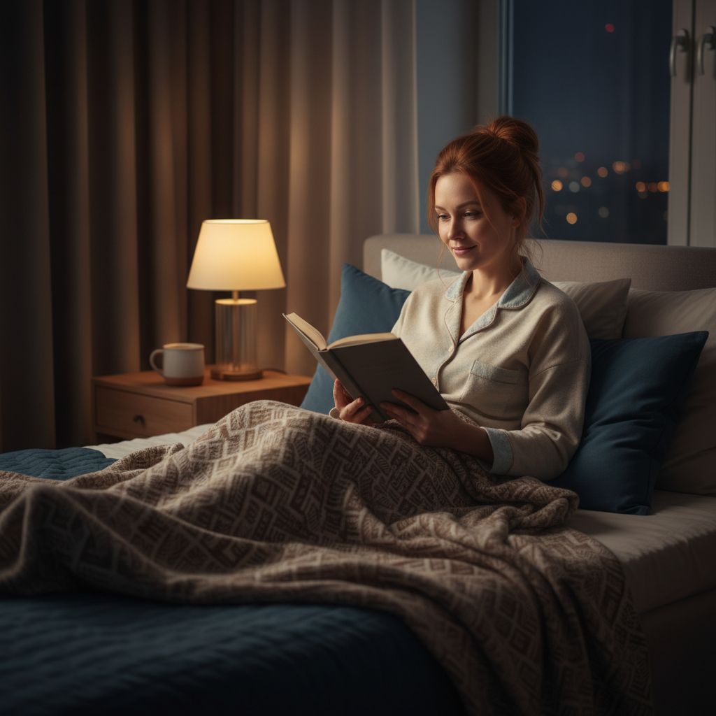 Skaitymas prieš miegą - moteris skaito knygą be ekranų