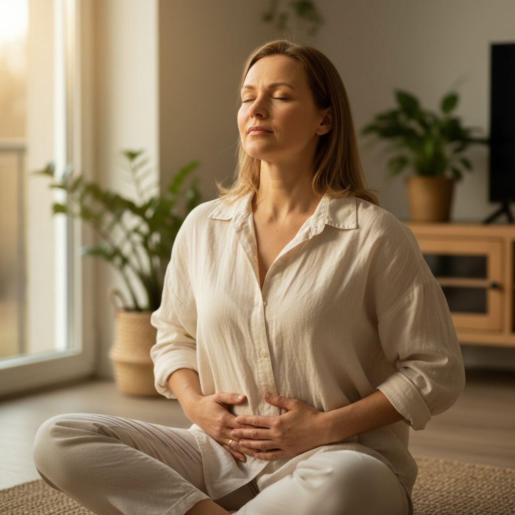 Gamtos terapija nuo nerimo - moteris vaikšto miške ir atsipalaiduoja