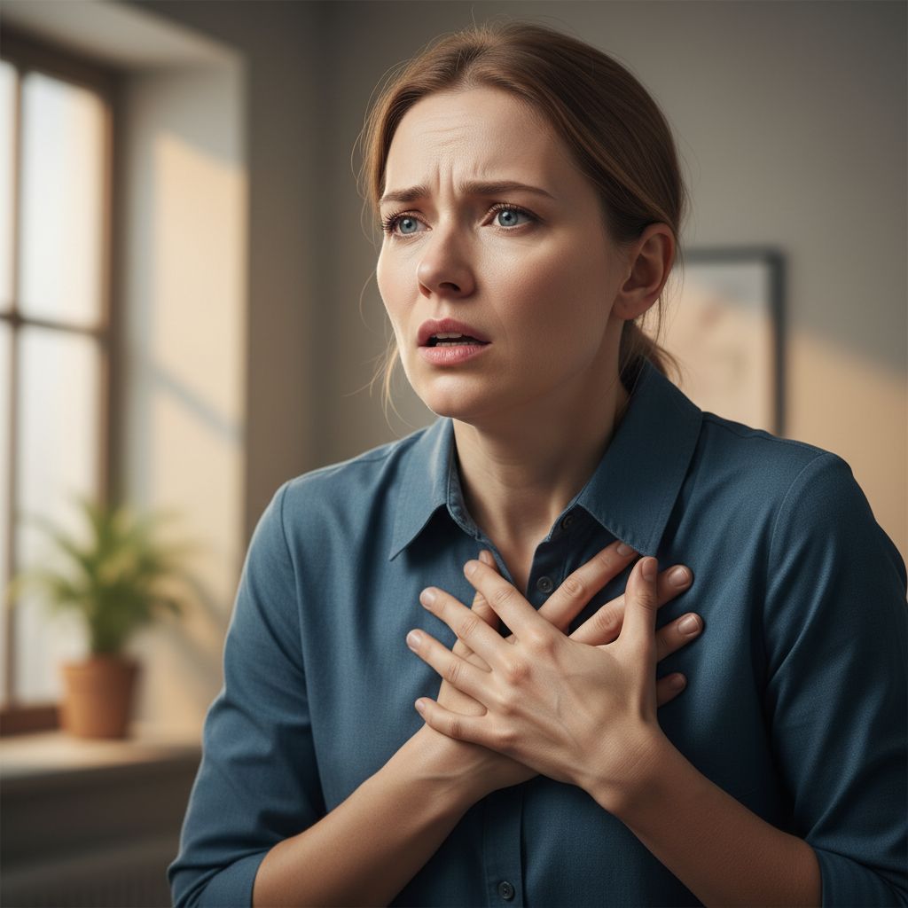 Panikos ataka - moteris jaučia stiprų nerimą ir širdies plakimą