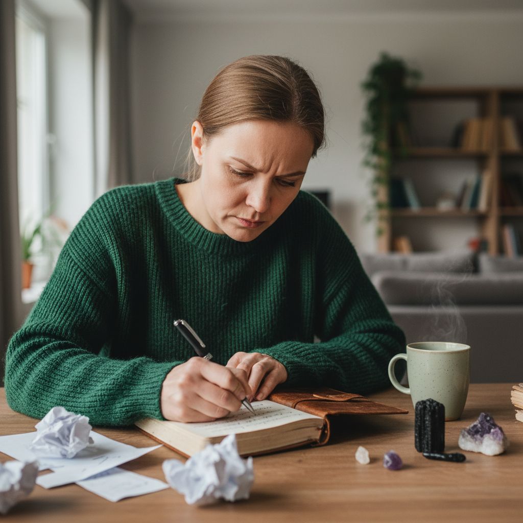Pykčio apdorojimas rašant - moteris rašo apie savo emocijas dienoraštyje
